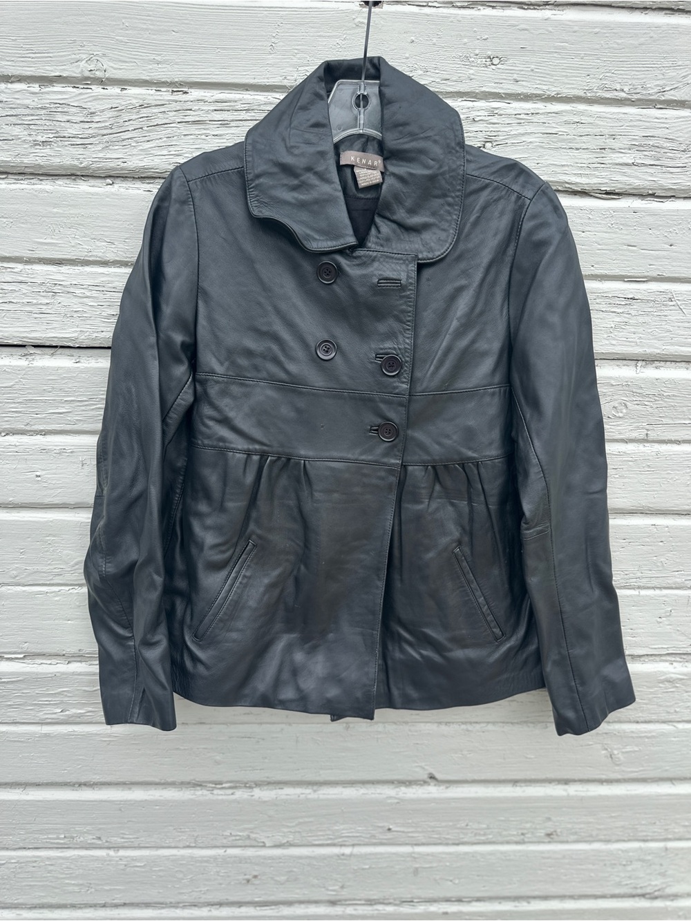 Kenar Black Leather Peplum Button-Front Jacket